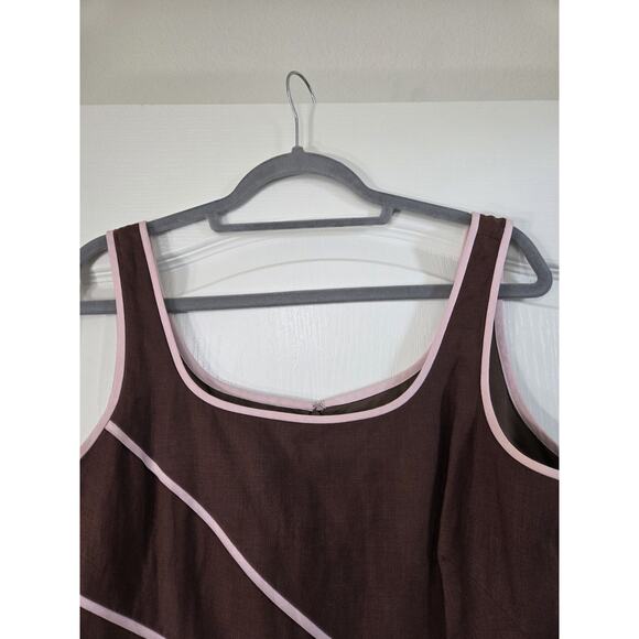 Spenser Jeremy Chocolate Brown Pink 100% Linen Retro Mod Knee Length Dress Sz 10 - Picture 3 of 12